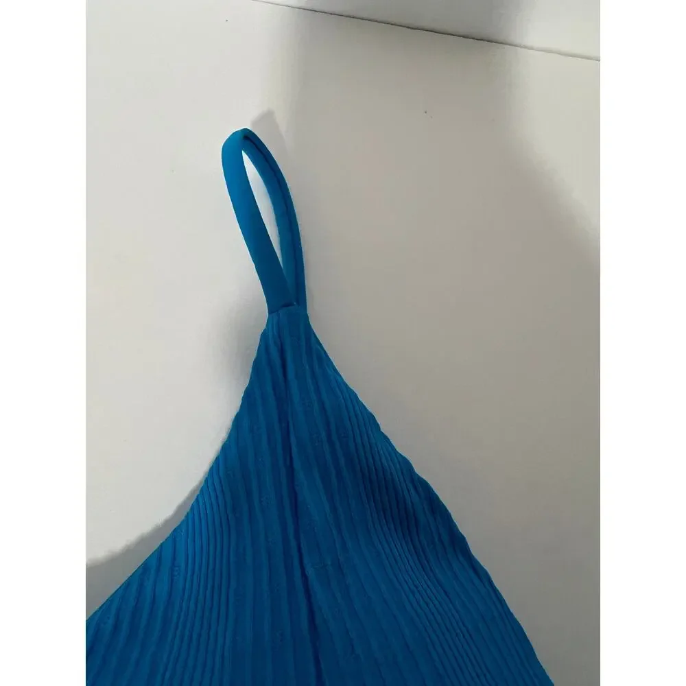 NWT L*Space Women's Ribbed Pointelle Winnie Bikini Swim Top Electric Blue Size L